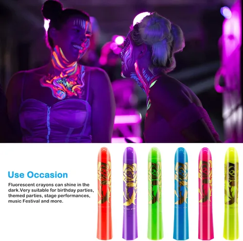 Vista 5 de Kit de pintura facial que brillan en la oscuridad, kit de pintura corporal bajo los rayos UV y la luz negra, maquillaje no tóxico para bailes