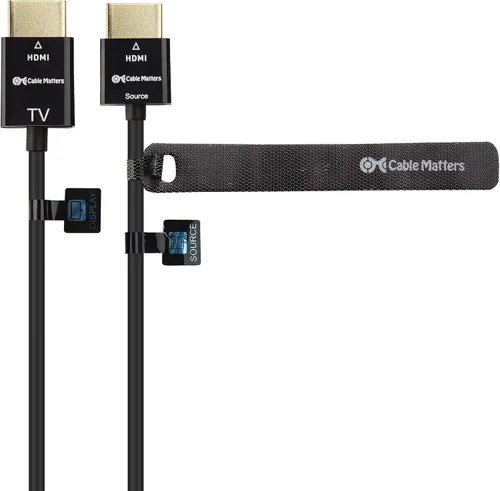 Vista 5 de Cable Matters Cable HDMI ultrafino 4K activo, 15 pies, tecnología RedMere Cable HDMI 4K @30Hz, unidireccional, ultra delgado, 4K clasificado