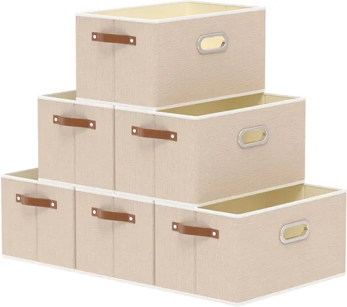 Vista 12 de Yawinhe Cestas de almacenamiento de tela, organizador plegable de armario para estantes, cajas grandes con 3 asas, contenedores de lona para ropa