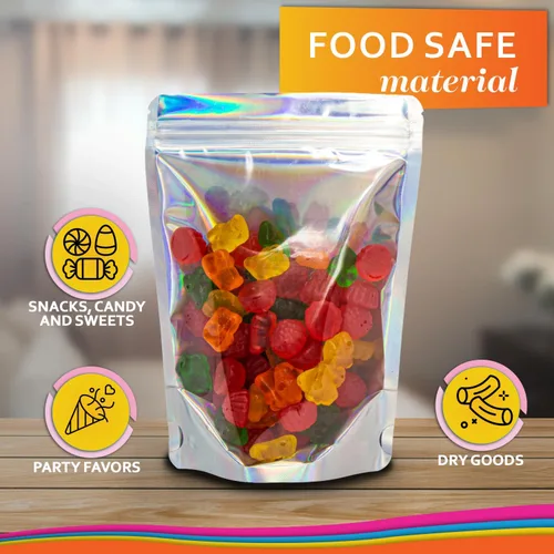 Vista 6 de 100 bolsas de Mylar iridiscentes resellables - Bolsas sellables con cierre hermético de 5 x 7 pulgadas, bolsas de pie sellables con cierre térmico