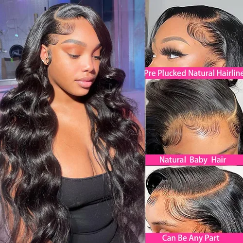 Vista 2 de Pelucas de cabello humano ondulado con encaje frontal de 13 x 4 para mujeres negras, sin pegamento, 22 pulgadas