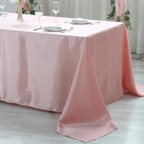 Vista 3 de BalsaCircle - Mantel rectangular de satén rosa polvoriento, 90 x 132 pulgadas, mantel para mesa de boda, fiesta, recepción, eventos, cocina y comedor