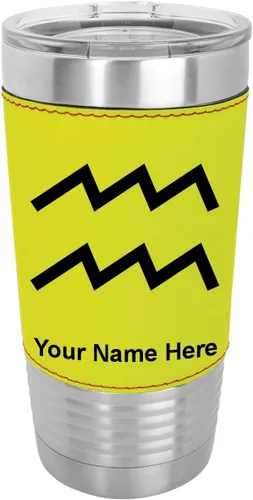 Vista 9 de LaserGram Vaso aislado al vacío de 20 onzas, signo del zodiaco, acuario, grabado personalizado incluido (cuero sintético, estilo béisbol)