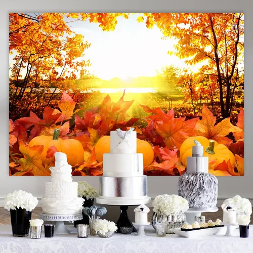 Vista 5 de 7x5ft Pumpkin Background Autumn Maple Forest Photography Backdrop for Harvest Party Banner Decor Portrait Photobooth Studio Props KUBYC564