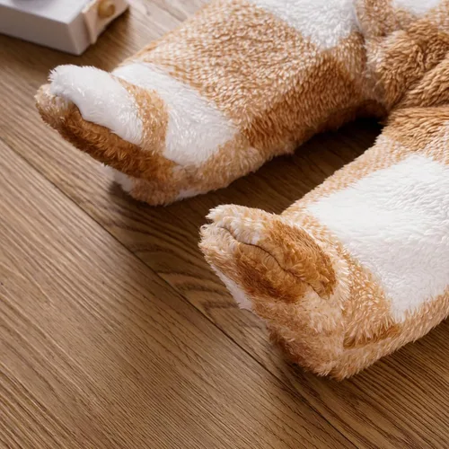 Vista 7 de MIEKISA Mameluco peludo a cuadros con capucha para bebés, niños y niñas, otoño e invierno