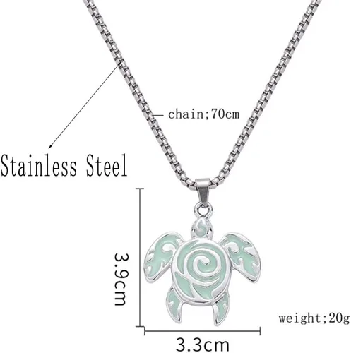 Vista 4 de Collar de tortuga para mujeres y hombres, acero inoxidable, diseño de tortuga marina, collar con colgante de animal de tortuga marina que brilla