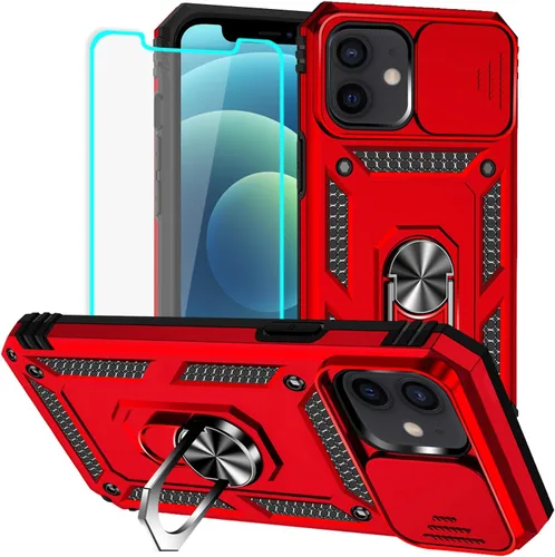 Vista 13 de HNHYGETE Funda para iPhone 12 / iPhone 12 Pro con protector de pantalla: [grado militar de 20 pies probada en caídas] anillo a prueba de golpes