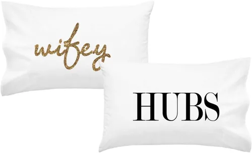 Vista 12 de Oh, Susannah Hubs Wifey - Fundas de almohada negras para parejas (2 fundas de almohada de 20 x 30 pulgadas, tamaño estándar/queen) ideal para boda