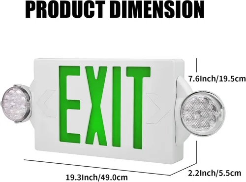 Vista 2 de Combo de luz LED de emergencia y señal de salida, señal de salida verde, luz de salida de emergencia certificada UL, lámparas ajustables con batería