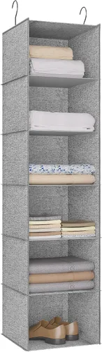 Vista 19 de Organizador colgante para armario y almacenamiento con 3 estantes, estantes colgantes plegables de montaje fácil para guardar ropa, bolsos, zapatos