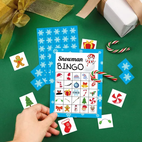 Vista 5 de Juego de bingo navideño de Happy Storm para niños y adultos, tarjetas de muñeco de nieve, 24 jugadores, juegos de invierno y actividades festivas