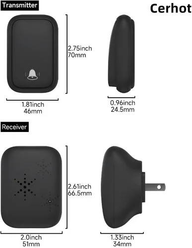 Vista 9 de Timbre inalámbrico autoalimentado con enchufe de EE. UU., sin batería, distancia de 38 canciones, timbre de puerta para exteriores, impermeable