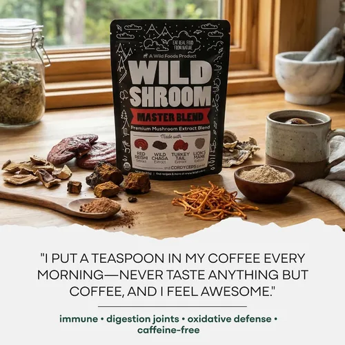 Vista 5 de Wild Foods Mezcla de hongos salvajes Reishi, Chaga, Cordyceps, cola de pavo y melena de león - Paquete de 4 onzas - Reductor de estrés adaptogénico