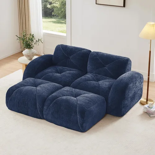 Vista 56 de Sofás modulares modulares de 110.6 pulgadas para sala de estar, sofá moderno de terciopelo sin hueso, no requiere montaje, cómodo sofá sin hueso