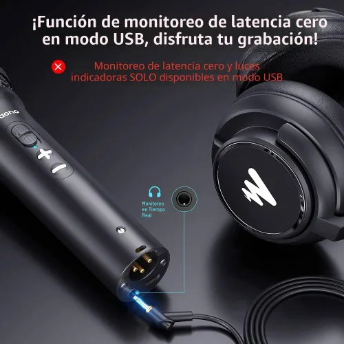Vista 4 de MAONO HD300T USB/XLR Micrófono dinámico Podcast para PC y interfaz de audio Studio Mic with Volume Control, Headphones Jack, Shock Mount, Pop