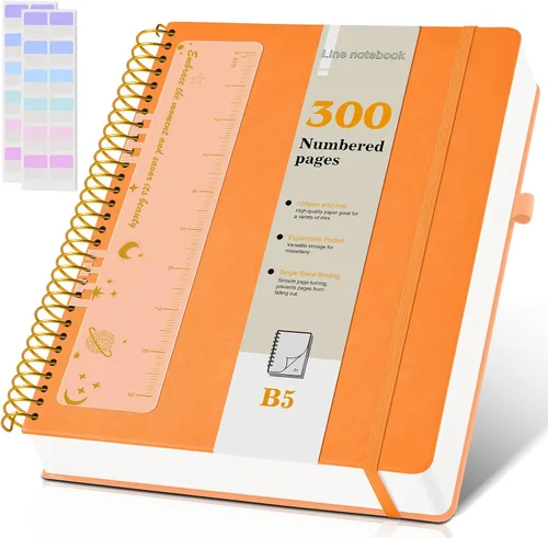 Vista 12 de Cuaderno de espiral A4 de 8.5 x 11 pulgadas, 256 páginas numeradas, de tapa dura, de cuero, para mujeres y hombres, cuadernos grandes rayados