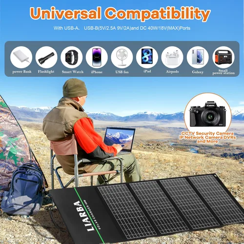 Vista 4 de Paneles solares de 40 W, cargador de panel solar profesional, paneles solares plegables, panel solar portátil con puerto USB Qc3.0/DC