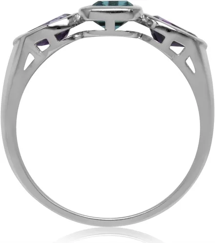 Vista 3 de Silvershake Anillo de plata de ley 925 chapado en oro blanco octágono de 1,23 quilates con topacio azul y amatista