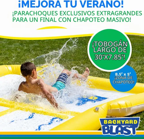 Vista 3 de Backyard Blast - Tobogán acuático de 30 pies con parachoques y zona de salpicaduras, jinete inflable y bomba eléctrica, fácil de instalar, extra