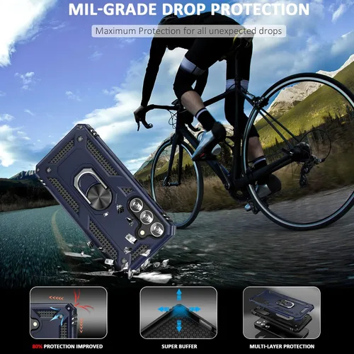 Vista 6 de Funda S24 Plus, S25 Plus, para Samsung S24+/S25+, con anillo de soporte, soporte ajustable, grado militar, protección resistente, a prueba de Azul