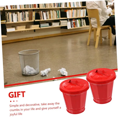Vista 8 de Mini cubo de basura con tapa de hierro galvanizado, papelera de escritorio resistente para cocina y oficina
