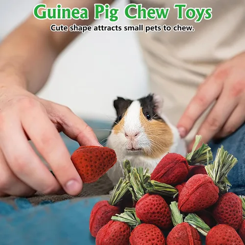 Vista 4 de Fhiny Juguetes masticables de conejo, 24 piezas de bocadillos molares naturales de hámster hechos a mano, juguetes masticables de animales pequeños