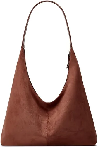 Vista 13 de Bolso de hombro de ante moderno para mujer, bolsa de mano, bandolera, bolso con asa superior, bolso para viajes, universidad, trabajo