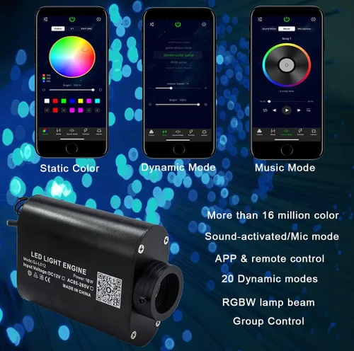 Vista 2 de Azimom - Kit de luz de techo cielo estrellado, LED RGBW fibra óptica musical con sensor de sonido 16W