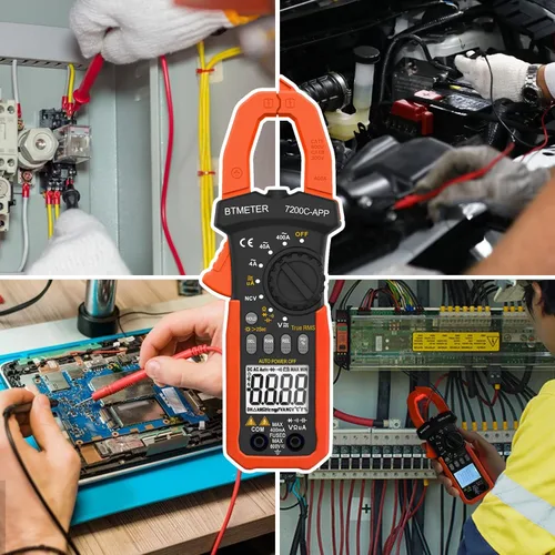 Vista 5 de BTMETER Multímetro de abrazadera digital, rango automático 4000 TRMS AC DC voltímetro amperímetro prueba voltios amperios ohmios frecuencia