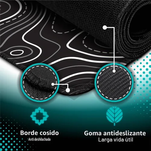 Vista 2 de Pixiecube Alfombrilla de ratón minimalista con mapa topográfico - Alfombrilla de ratón con borde cosido extendido XXL. Alfombrilla de escritorio