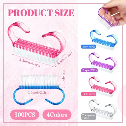 Vista 2 de Tanlade - 300 cepillos de uñas con mango a granel, pequeño cepillo de limpieza para uñas, fácil de usar, a granel para hombres y mujeres, pies