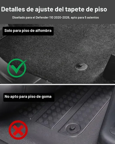 Vista 2 de Floor Mats & Cargo Liner for Land Rover 2020-2026 Defender 110 No apto para suelos de goma Defender 110s, cobertura máxima de superficie