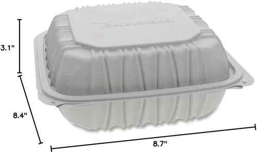 Vista 2 de Pactive YCNW0851 EarthChoice - Contenedor de tapa con bisagras Mfpp ventilado para microondas, 8.5 x 8.5 x 3.1, blanco, 146/caja