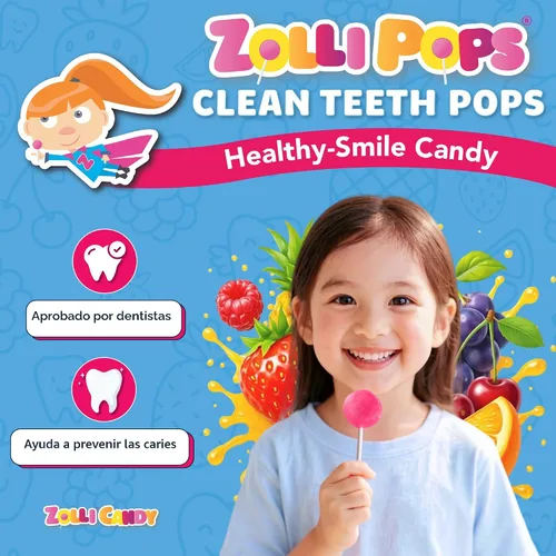 Vista 2 de Zollipops Clean Teeth Pops - Caramelos sin azúcar con xilitol, sin colorantes, caramelos libres de ceto y aptos para diabéticos, golosinas aprobadas