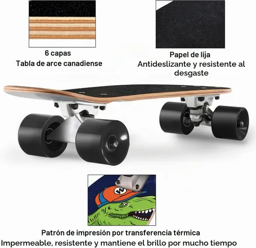 Vista 4 de KO-ON Skateboard Patinetas Completas Skateboards de 22 Pulgadas Mini Cruiser Skateboards para Principiantes, Niños, Chicos y Chicas Castor T-Rex