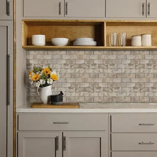 Vista 6 de Azulejos de metro de PVC para despegar y pegar, calcomanías de suelo con textura de mármol de alta gama, azulejos de pared autoadhesivos