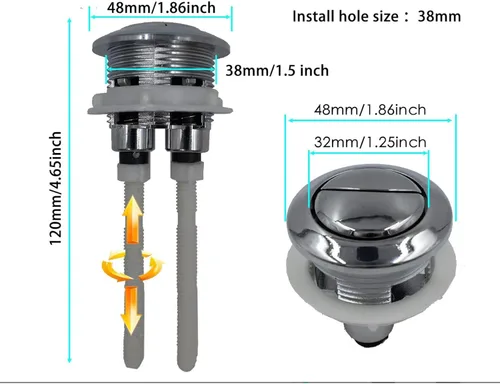 Vista 2 de Botón del tanque del inodoro Botón de inodoro con doble pulsador de botón de descarga de repuesto con diámetro de rosca (1.496 in/1.5 pulgadas)