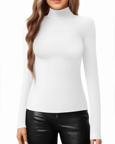 Vista 3 de MANGOPOP Camiseta ajustada de manga larga con cuello alto falso para mujer