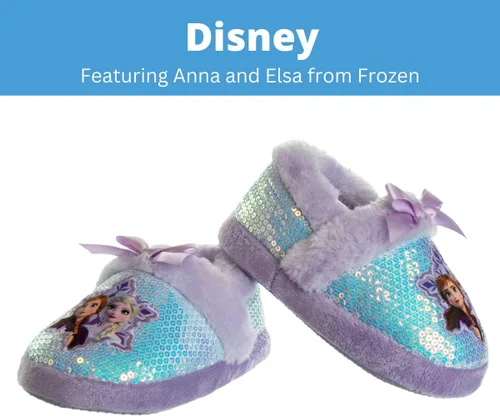 Vista 2 de Disney Frozen Elsa and Anna Girls Slippers - Plush Non-Slip Comfy Fluffy Lightweight Warm Comfort Soft Aline Indoor House Slippers