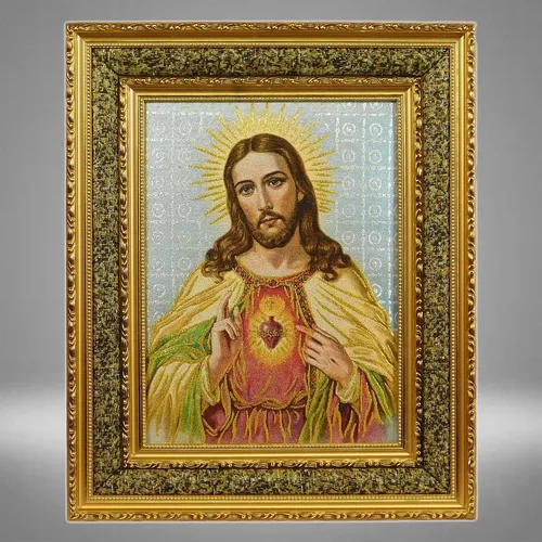 Vista 4 de Dvdmatinemovies: Marco de tapiz del Sagrado Corazón de Jesús - tamaños disponibles en 9"x11", 22"x29", 17"x21", 27"x35" pulgadas - Diseño de marco
