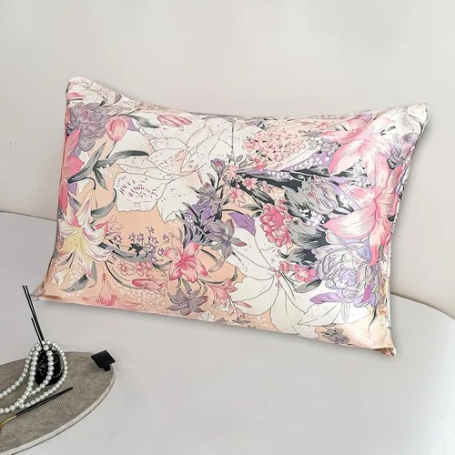 Vista 8 de Funda de almohada de seda de morera con estampado de leopardo, tamaño estándar con cremallera, ambos lados, fundas de almohada de seda pura