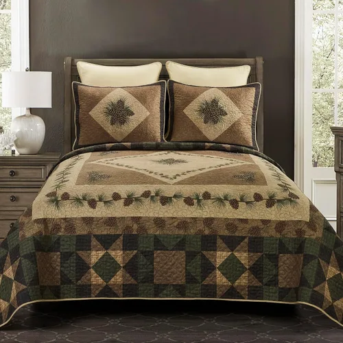 Vista 4 de Juego de ropa de cama Queen de poliéster Donna Sharp - 4 piezas - Juego de edredón Antique Pine Lodge con edredón Queen, dos fundas de almohada