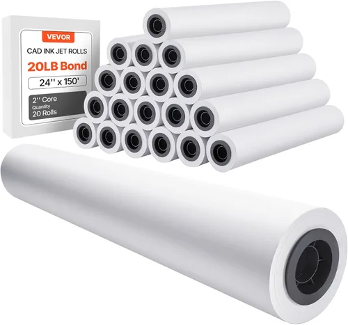 Vista 13 de VEVOR Papel de formato ancho, rollo de plotter de 24 pulgadas x 150 pies, 2 rollos de papel bond CAD con núcleo de 2 pulgadas, rollos de papel bond