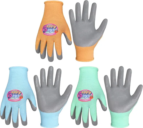 Vista 24 de HANDLANDY 3 pares de guantes de jardinería para niños sin látex, guantes de jardín para niños y niñas con revestimiento de nitrilo para niñas y Verde