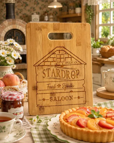 Vista 3 de Stardrop Saloon - Tabla de cortar con parodia para juegos de barra rústica