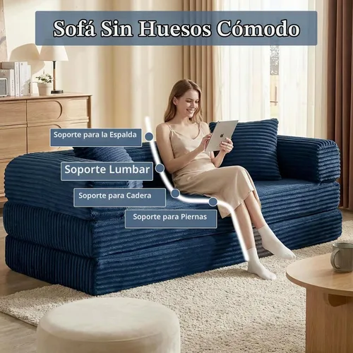 Vista 7 de Sofá cama plegable convertible 4 en 1, sofá cama plegable con marco de forma fija, sofá plegable de pana nube para sala de estar y dormitorio