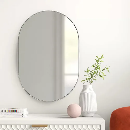 Vista 2 de TEEBARN Brushed Nickel Oval Bathroom Vanity Mirror 20x30 Pill Shaped Capsule Wall Mounted Mirror with Metal Frame Hangs Vertical & Horizontal