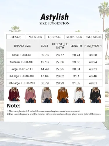 Vista 4 de Astylish Blusas y tops elegantes con botones y mangas enrollables, blusa de gasa para mujer