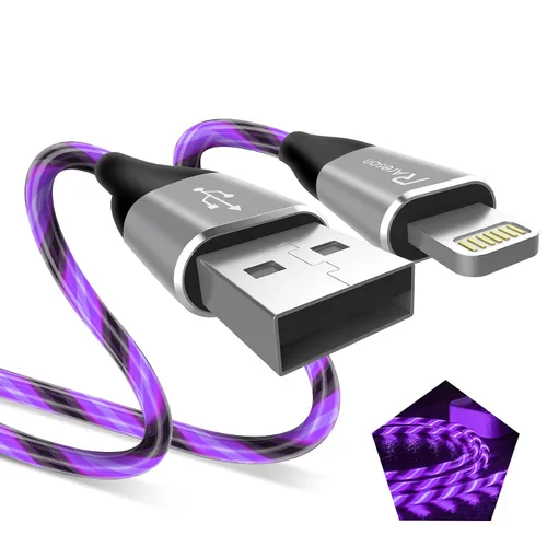 Vista 10 de Cable cargador de iPhone con luz LED, cables Lightning LED paquete de 1 Certificado MFi de Apple Cable de carga rápida USB para Apple iPhone 13