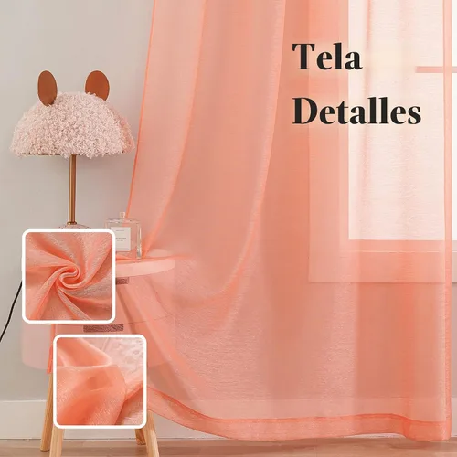 Vista 3 de 2 paneles de cortinas traslúcidas coral para dormitorio de 63 pulgadas de largo, cortinas semitraslúcidas con ojales para sala de estar, cortinas